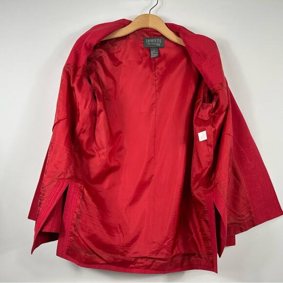 Lafayette New York148 Red Cotton Blend Open Front Boxy Short Pocket Jacket Size4 - Picture 7 of 9